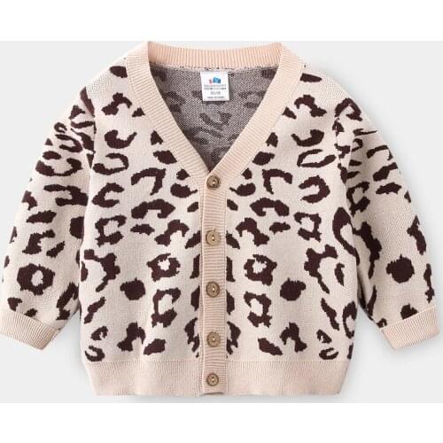 Autumn Toddler Boys Sweaters Child Fashion Autumn Winter Sweater Coat Casual Leopard Print Knitt Cardigan for Boy 2 3 4 5 6 7 Y