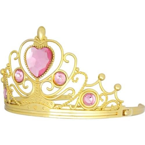 Cute Rhinestone Heart Golden Wedding Crown Headband Princess Pink Plastic Tiara Hairband For Girls Kids Hair Accessories Jewelry