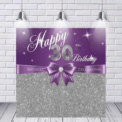 Vinyl Photography Background Adult Luxury Lady 30th Birthday Party Decor Purple Silver Glitter Banner Backdrop for Photo Studio