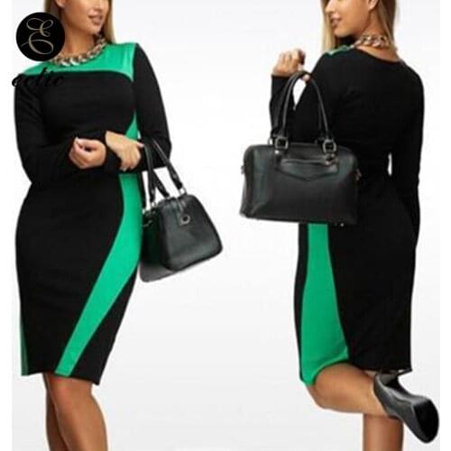 Two Tone Dress Color Block Sukienka Plus Size Dress For Women 4xl 5xl 6xl Robe Femme 2021 Midi Geometric Print Dress Long Sleeve