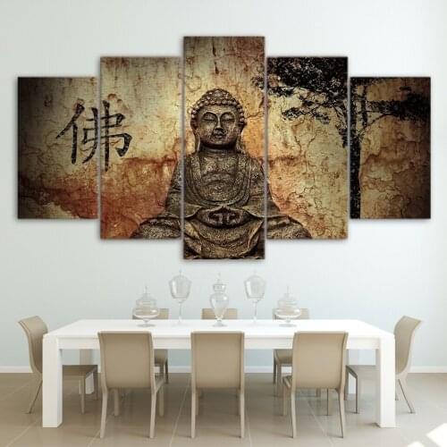 5 Pieces of High-definition Printing Buddha Statue Wall Art Painting Modern Home Decoration Living Room or Bedroom Poster Modern