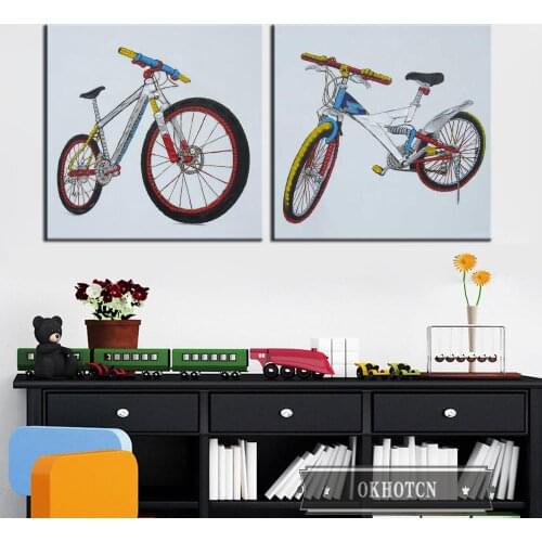 Abstract Colored Drawing Bike Canvas Painting Posters and Prints Wall Art Pictures for Living Room Modern Home Decoration