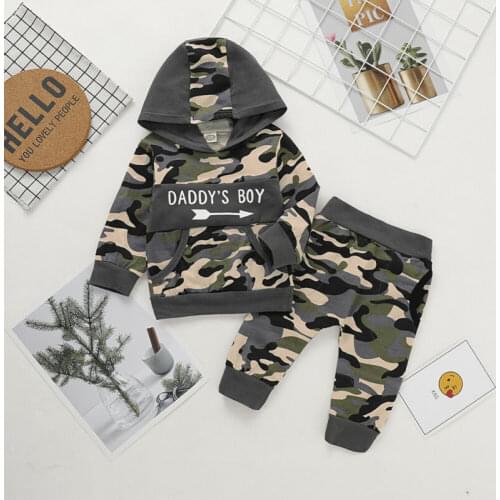 UK Kids Baby Boy Clothes Camouflage Daddys Boy Hooded Tops Long Pants Tracksuit Outfit Clothes Set 2pcs