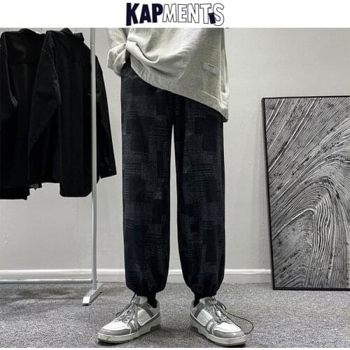 KAPMENTS Men Patchwork Harajuku Causal Sweatpants 2021 Mens Harajuku Baggy Japanese Streetwear Joggers Pants Male Vintage Pants