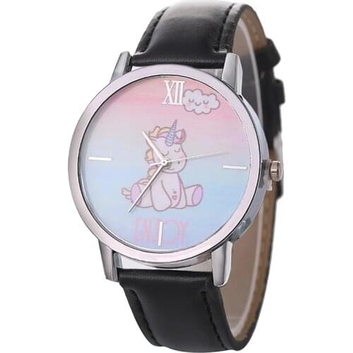 2019 Popular kid watch boys and girls cartoon unicorn design student leather watches