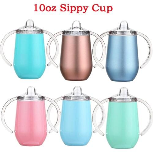 10oz Sippy Cup 304 Stainless Steel Childrens Thermos Cups Double Wall Vacuum Insulated Water Milk Bottle with Handle 13 Colors
