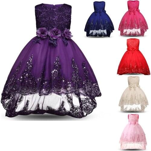 Kids Baby Girls Princess Trailing Dress Tulle Clothes Formal occasion Party Christening Petals Tulle Toddler Dresses