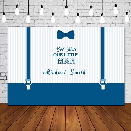 Custom Birthday Party Backdrop For Boy Little Man Gentleman Background Christening Bow Tie Decorations Curtain Stripes Texture