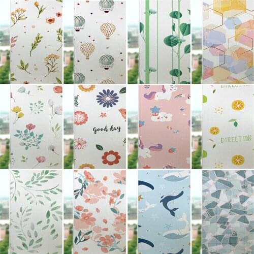 Pastoral plant flower pattern frosted glass sticker anti-peeping bathroom window shading film opaque bathroom household film