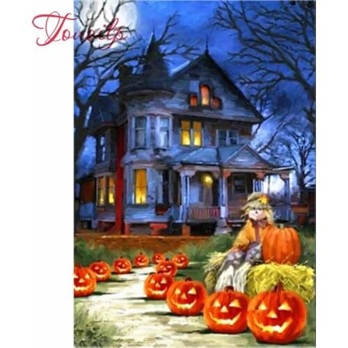Kit point de croix sans cadre peinture diamant | Dessin de maison hantée, décoration murale délicate artisanat peinture murale