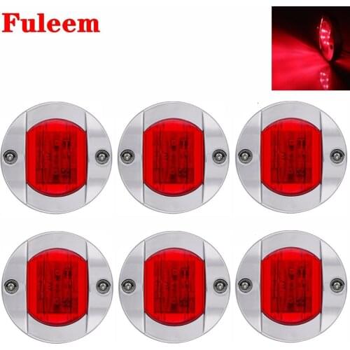 Fuleem 12V 6PCS Round Chrome Bezel Clearance Marker Light 6 LED Red Side Marker Light For Truck SUV Boat Waterproof