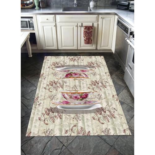 Flower Cup Pattern Kitchen Carpet, Fan carpet anti-slip floor carpet, teenagers carpet area rugs