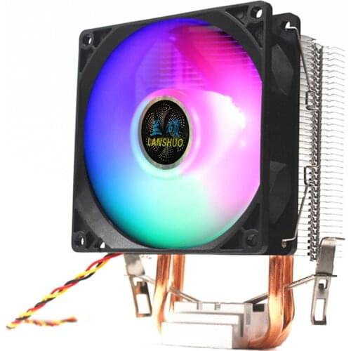 Lanshuo CPU Cooler 2 Copper Tube Heat Pipes 3-Pin 1500RPM Cooling PC Case Fan Ventilador for AMD/Intel LGA 1155