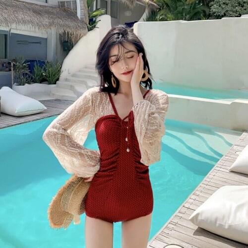 Swimsuit 1 Piece Woman Swimwear Women One Womens One-Piece Bikini Sexy Long Sleeve Lace Animal Linen Swimming Suit