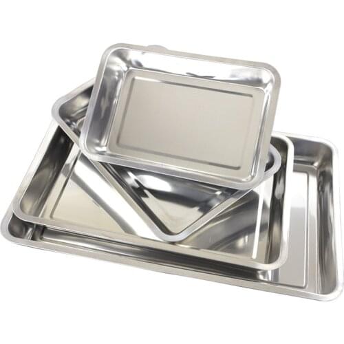 304 Stainless steel Storage Trays square plate Thick pans Rectangular tray Barbecue Deep rice dishes