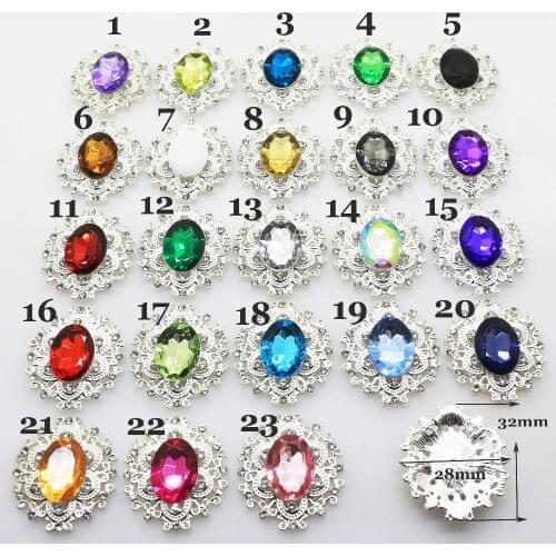 Hot sale 10pc 28*32mm Metal buttons Acryilc Rhinesotne button DIY Wedding metal hair flower center scrapbooking Accessories