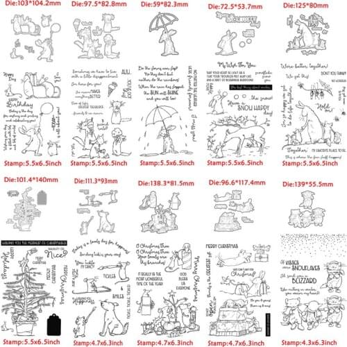 Lovely Animals Rabbit Kitten Mouse Christmas Greetings Metal Cutting Dies&Transparent Clear Stamps For DIY Scrapbooking Album Pa