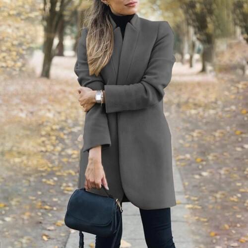 Fashion Plus Size Women Woolen Coat Office Lady Autumn Solid Color Stand Collar Woolen For Womens Clothings Warm coat M-5XL
