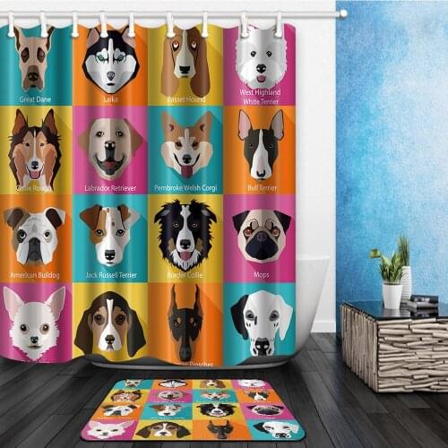 Cartoon Dog Shower Curtains Set Cute Animal Pet Kids Bathroom Decor Home Bath Bathtub Curtain and Flannel Carpet Cheap