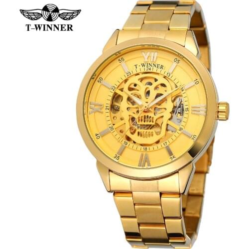 2021 T-Winner Mens Popular Brand Skeleton Design hand wind watch Mechanical Stainless Steel Bracelet Wristwatch 1960 Dresses