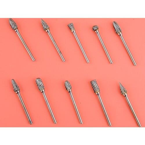 10Pcs/Set Carbide Burrs Rotary Milling Cutter Files Cutting Grinding Drilling Bit Kit for Engraving DIY 3mm 1/8" Accessories