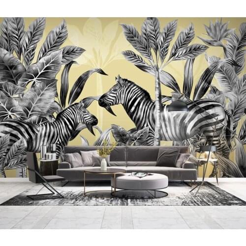 Custom mural wallpaper hand-painted tropical rainforest plant zebra landscape background wall mural home decoration 3d wallpaper