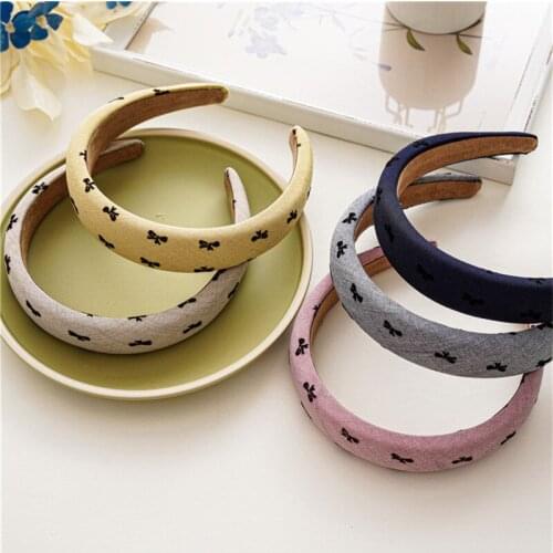 Vintage Printing Bow Tie Hairband For Women Fashion Thick Wide Edge Bezel Headband Female Winter Hoop Hair Accessories Headdress