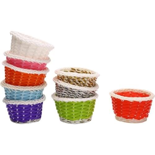 Colorful Bamboo Easter Bunny Baskets Round Egg Candy Baskets Easter Childrens Day Props For Kids Festival Gift Party