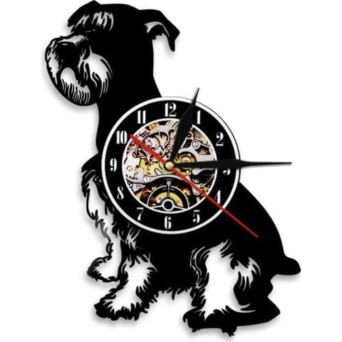 Schnauzer Dog Vintage Vinyl Record Wall Clock Modern Design LED Wall Clocks Night Light Animals Pet Puppy Dog Home Decor Reloj