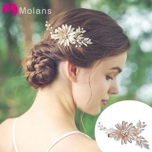 Molans Pearl Crystal Wedding Hair Clips Hair Accessories for Bridal Flower Headpiece Hairpins Women Bride Hair ornaments Jewelry