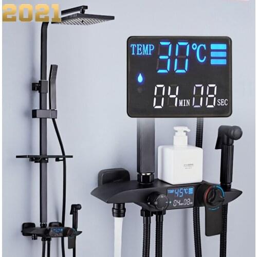 Thermostatic Shower Set Black Bronze Bathroom Bathtub Shower Faucet White Gold Shower System Rainfall Digital Shower Set
