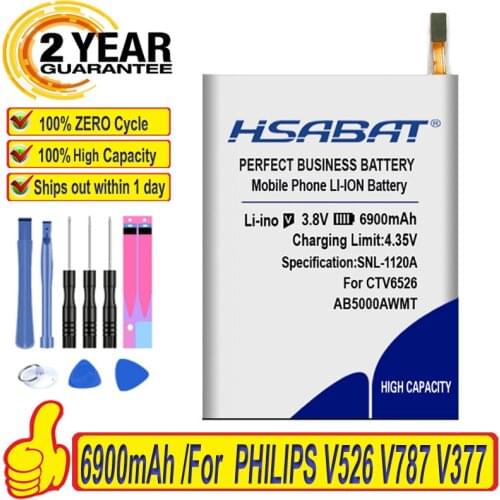 Top Brand 100% New 6900mAh AB5000AWMT Battery for PHILIPS V526 V787 V377 For Xenium CTV526 Batteries + free gfit