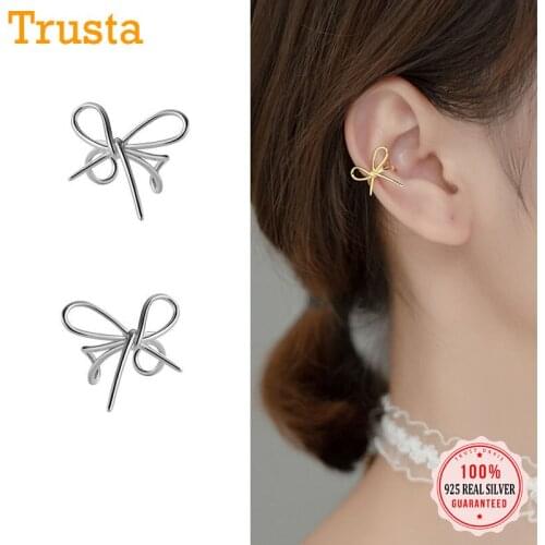 Trustdavis Fashion 925 Sterling Silver Bowknot Ear Cuff Clip on Earrings For Women Girl Without Piercing Earings Jewelry DB1186