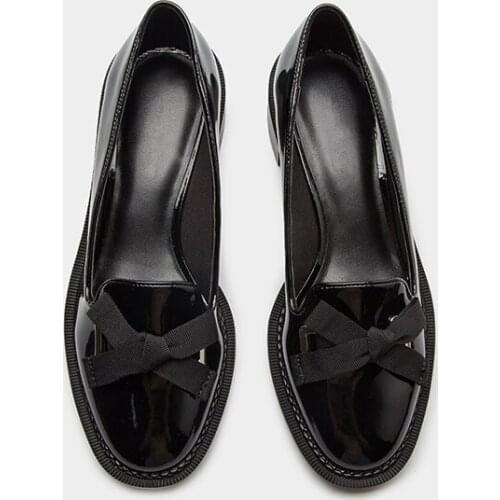 2021 Autumn Flats Shoes Woman Butterfly-knot Genuine Leather Shoes Leisure Black Work Single Shoes Japanese Student Shoe Loafers