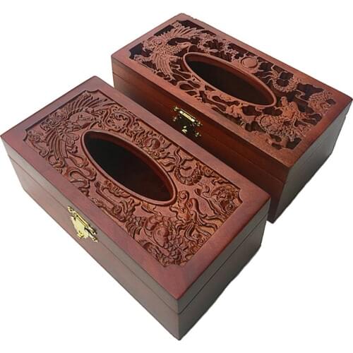 Vintage Wooden Hollow out Embossing Tissue Box Paper Napkin Holder Home Decor