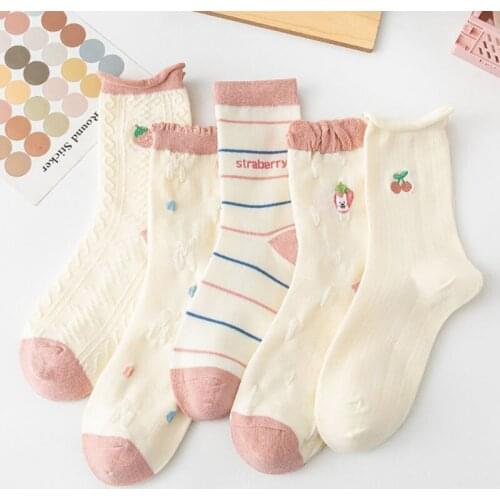 Frilly striped strawberry lolita socks women kawaii calcetines mujer cute skarpetki damskie japan preppy style harajuku sock