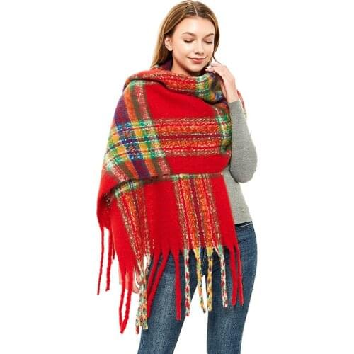 High Quality Classic Cashmere Red Winter Scarf Women Warm shawls and wraps soft long tassel scarfs for ladies