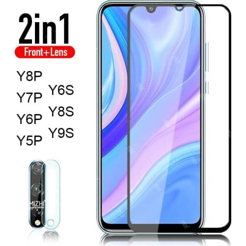 2in1 protective glass for huawei y8p y5p y7p y6p y6s y9s y9a y7a 2020 camera protector tempered glas on y 8p 5p 6p 7p 6s 9s film