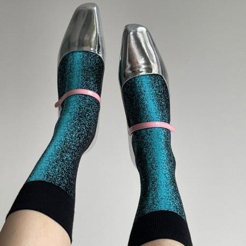 Mary Jane Shoes Women 2021 Summer Square Toe Ballet Flat Shoes Elegant Silver Shallow Flats Single Shoe Chaussures Femme Sandals