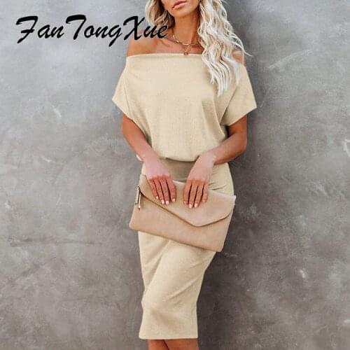 Office Lady Dresses for Women 2021 Summer Solid OL Bodycon Dress Sleeveless Slash Neck Knee Length Elegant Dress Women