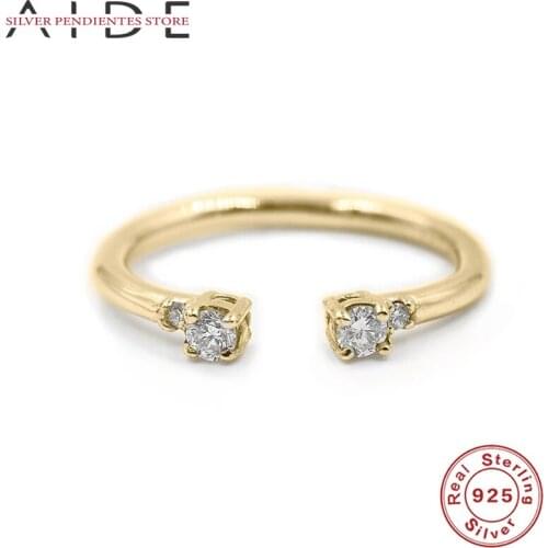 AIDE Minimalist 925 Sterling Silver Open Rings For Women 18k Gold Plated Mini Fashion Diamond Ring Jewelry Anillos Mujer