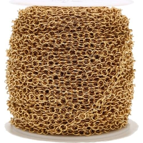 Gold tone 6MM width Stainless Steel Rolo Chains Link with Spool Unwelded for Necklace Bracelet DIY Jewelry Making