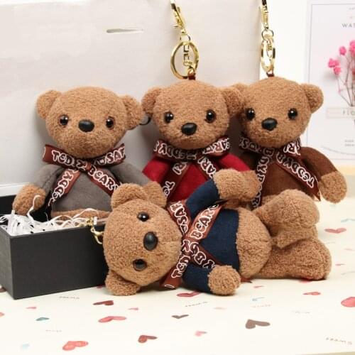 1pc 15cm Cute Teddy Bear Keychain Plush Dolls Stuffed Animals Joint Bears Small Bag Pendant Key Chains for Girls Kids Toys