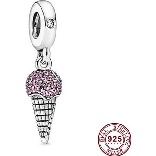 100% 925 Sterling Silver Charm New Ice Cream Cone Pendant Fit Pandora Women Bracelet & Necklace Diy Jewelry