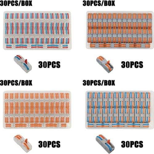 30pcs/box PCT - 222 Mini Fast Universal Cable Connectors Compact Wiring Push-in Terminal Block Connector 0.08-2.5mm2 SPL-2