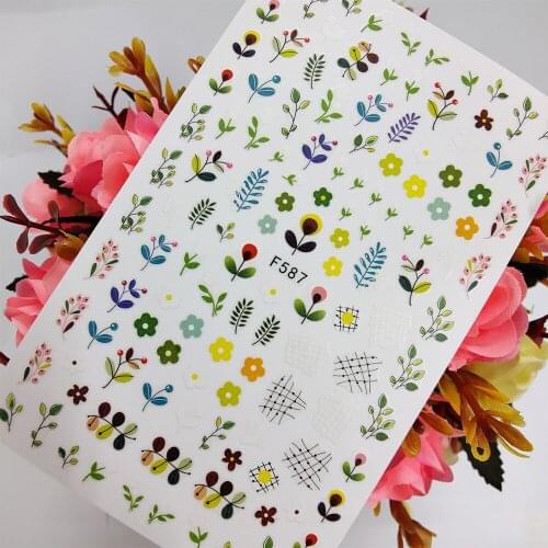 3D Nail Art Sticker Foil Cute Floret Flowers Leaf Nail Decoraciones Sliders Self Adhesive Design Manicure Accesorios