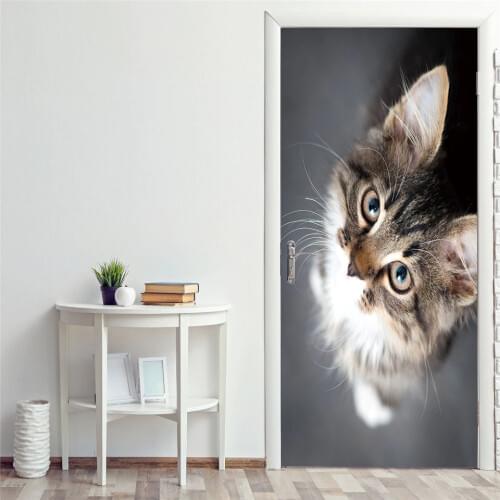 95x215cm/Custom Any Size Cute Cat Door Stickers PVC Self-adhesive Wallpaper For Doors Art Home Decor Mural Removable Room Decal