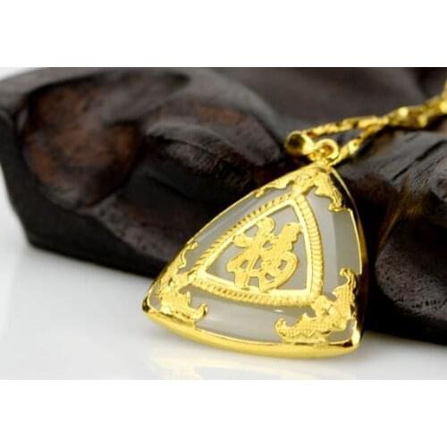 Hetian jade white jade peace buckle jade pendant men and women models gold blessingH66