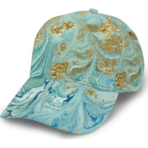 2021 Summer New Unisex Outdoor Sport Sunscreen Baseball Hat Running Visor Cap Blue And Golden Abstract Liquid Marble Background