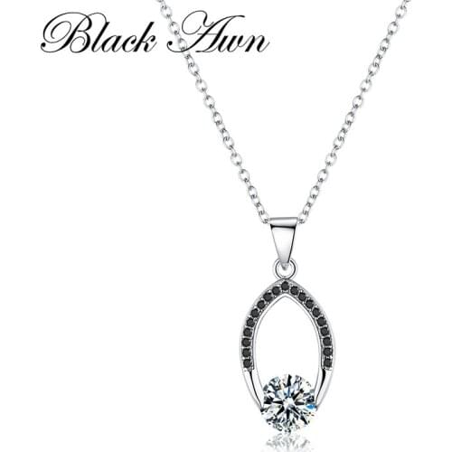 [BLACK AWN] Genuine 925 Sterling Silver Jewelry Women Slide Necklaces Pendants Silver 925 Jewelry P086